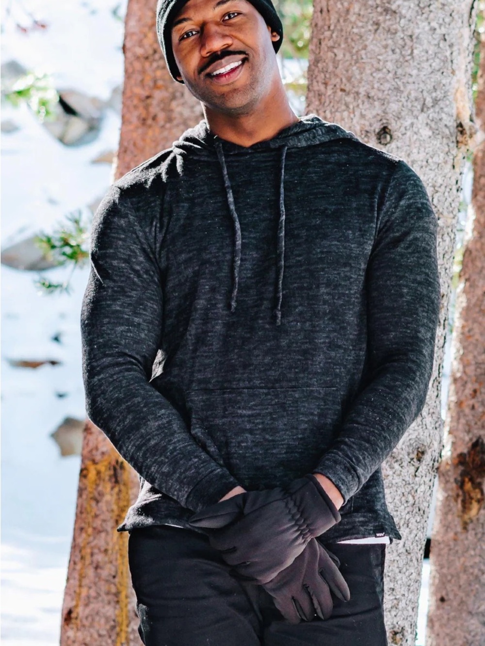 Men's Charcoal Hooded Long-Sleeve Shirt